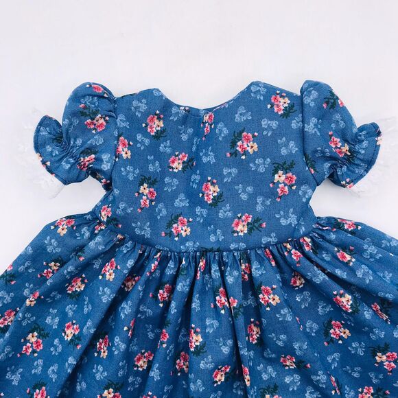 Pioneer Doll Dress & Bonnet, Handmade Outfit, For 18 Inch Dolls Blue Pink Floral - Picture 7 of 11